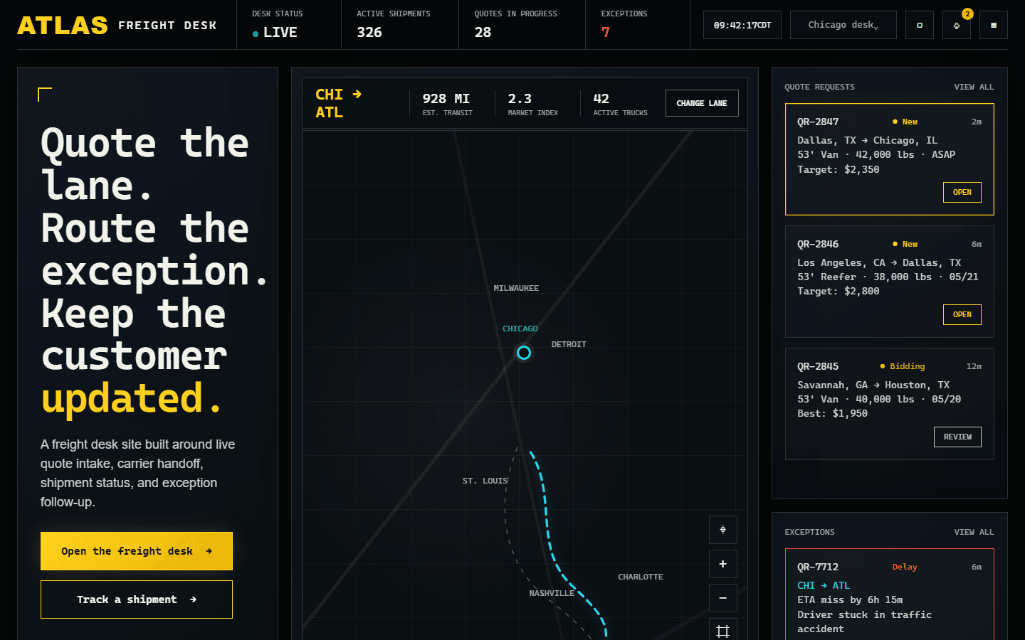 Atlas Freight Desk example website screenshot